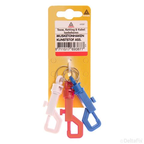 Musketonhaak ass. rd/w/bl a 3 st.