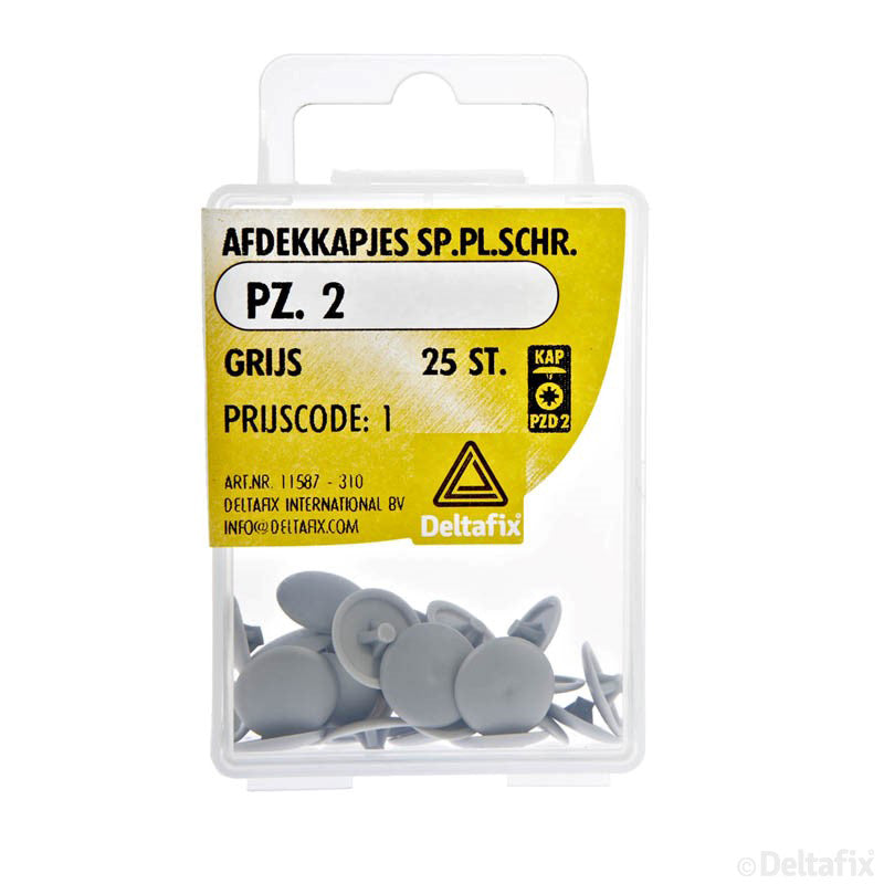 Afdekkapjes sp.pl.schr. PZ. 2 grijs a 25 st.