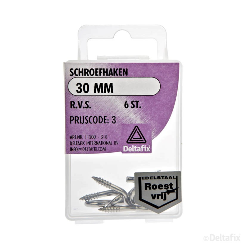 Schroefhaken 30 mm r.v.s. a 6 st.