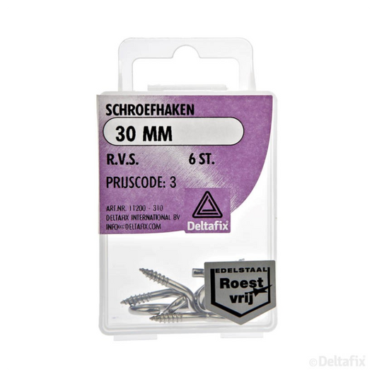 Schroefhaken 30 mm r.v.s. a 6 st.