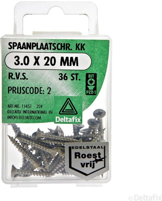 Spaanplaatschr. KK 3.0 X 20 mm r.v.s. a 36 st.