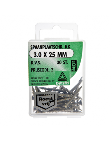 Spaanplaatschr. KK 3.0 X 25 mm r.v.s. a 30 st.