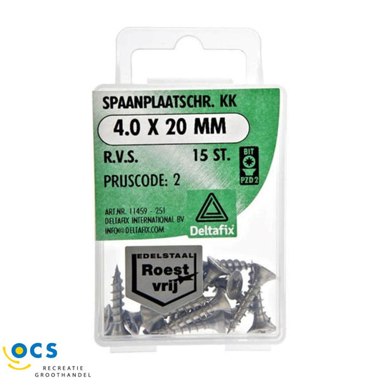 Spaanplaatschr. KK 4.0 X 20 mm r.v.s. a 15 st.