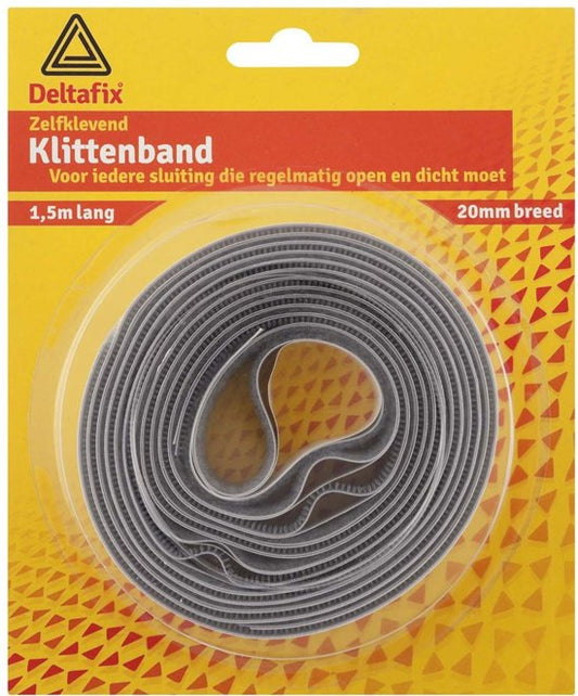 Klittenband (zelfkl.) 1.5m X 20 mm grijs